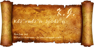 Kármán Jolán névjegykártya